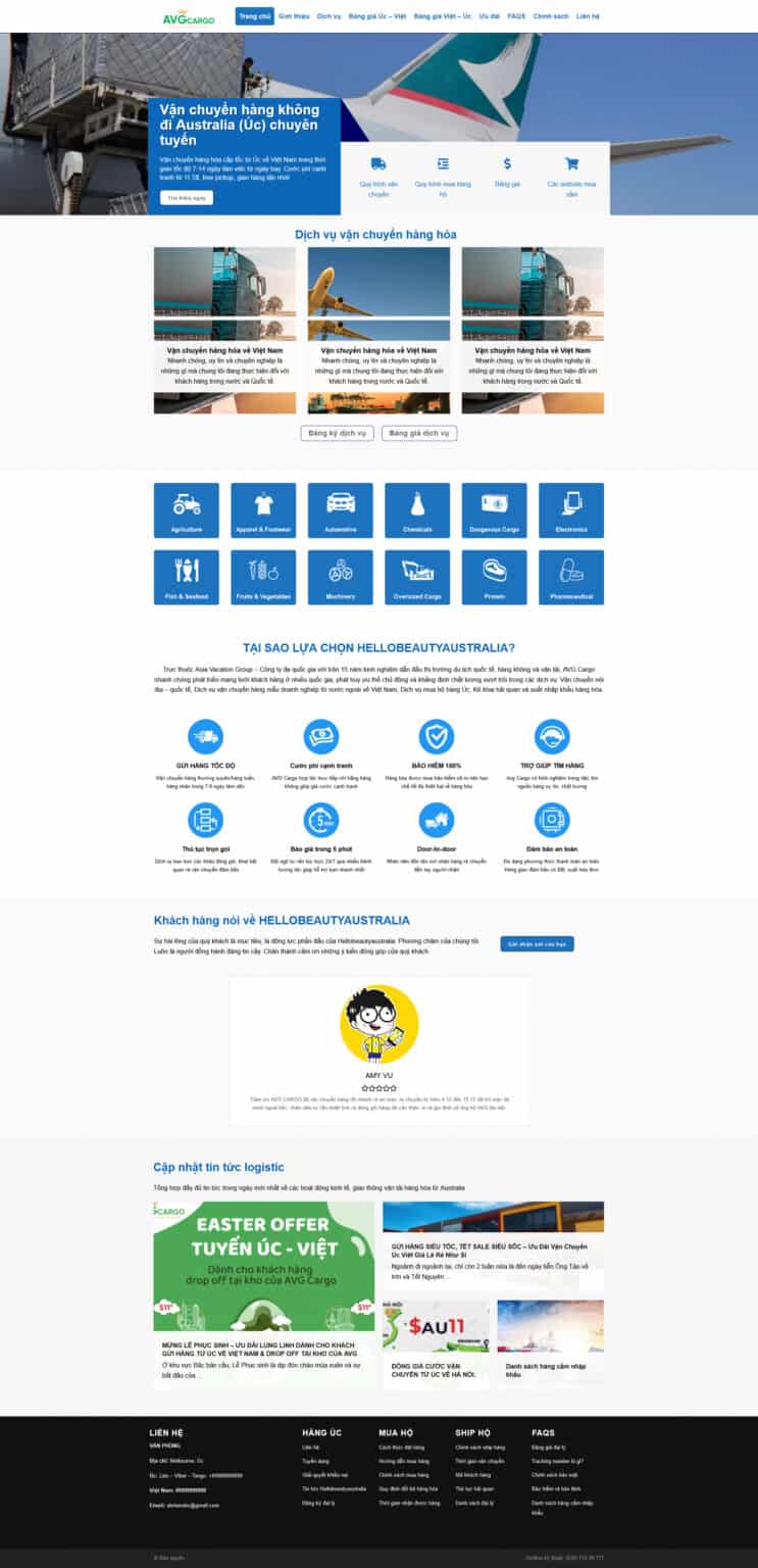 Mẫu giao diện website dịch vụ vận chuyển úc