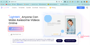 Truy cập vào trang lightmv.com trên máy tính chọn “Get Started” để bắt đầu sử dụng.