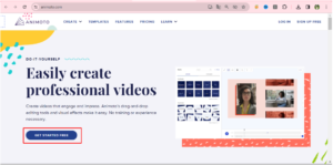 Truy cập animoto.com, tại giao diện chính chọn “Get Started Free”