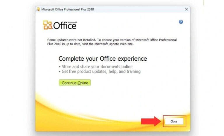 bước 7 hoàn tất cài đặt office 2010